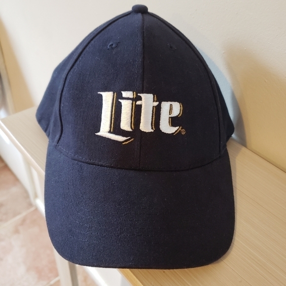 Miller Lite Beer Hat Cap Baseball Logo Merch Navy Blue One Size Hook & Loop EUC - Picture 1 of 7